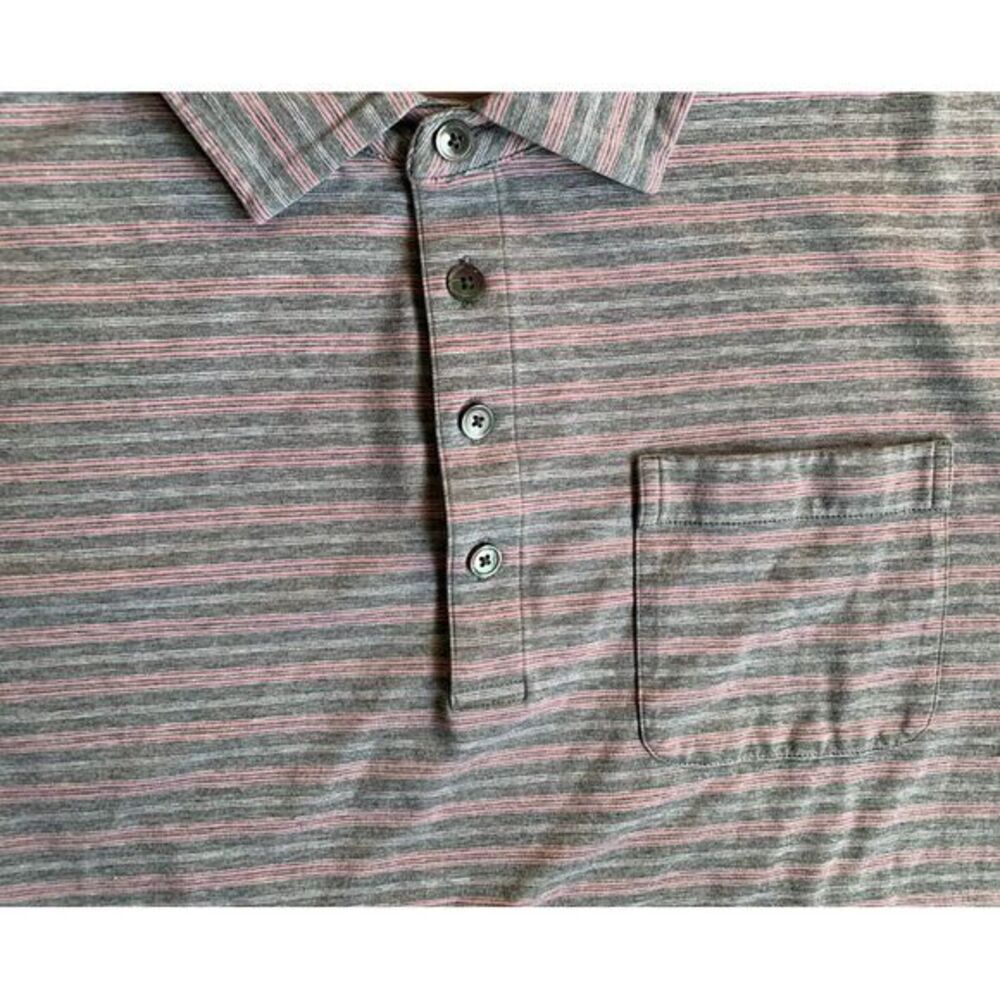 Footjoy Mens SS Polo Shirt Pink Grey Stripes Supima Cotton/Spandex Golf Medium